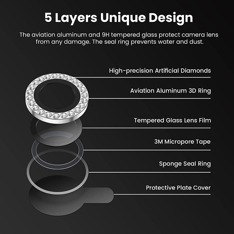 Pour Iphone 13 Pro / iphone 13 Pro Max Camera Lens Protector Bling,  Protection Camera Cover Tempered Glass Screen Protector Diamond Metal  Individual
