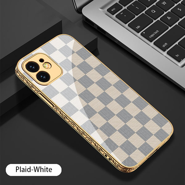 plaid white tempered glass iphone 12 series case