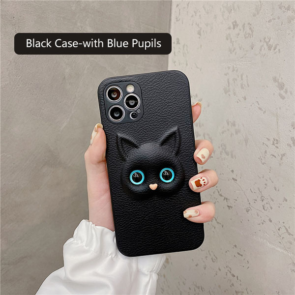 3d black cat iphone case with blue pupils