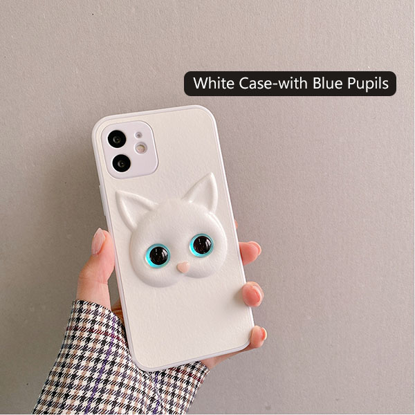 3d white cat iphone case with blue pupils