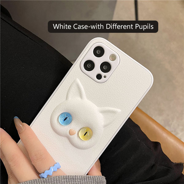 3d white cat iphone case with different pupils