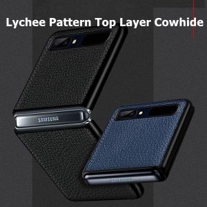 lychee pattern top layer cowhide samsung z flip case