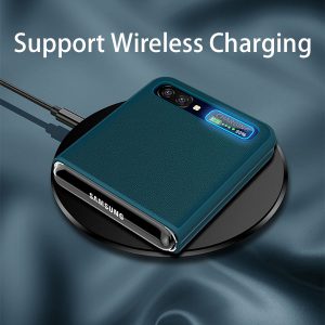 leather galaxy z flip case support wireless charging