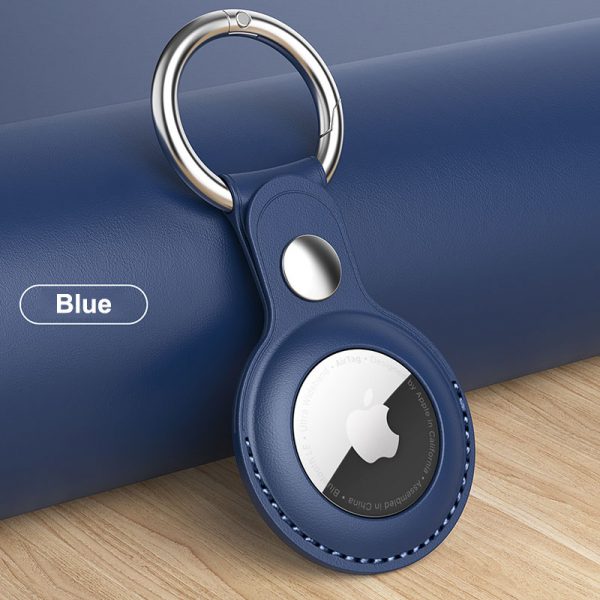blue leather airtag case