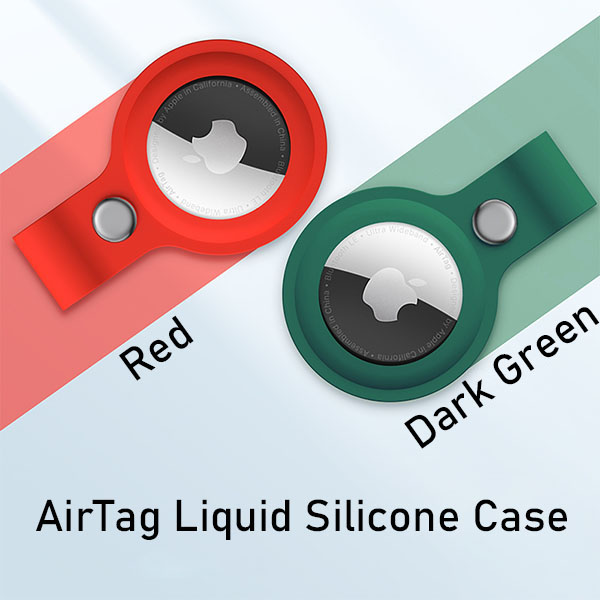 liquid silicone airtag case in red and dark green