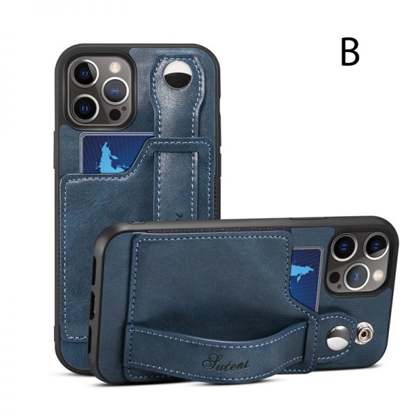 blue Card Slot Retro Leather iphone 13 Case With Holder