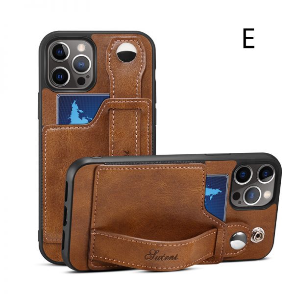 brown Card Slot Retro Leather iphone 13 Case With Holder