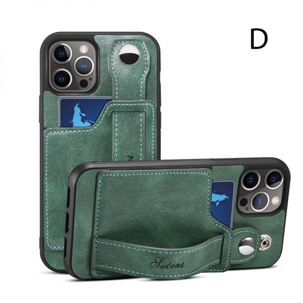 green Card Slot Retro Leather iphone 13 Case With Holder