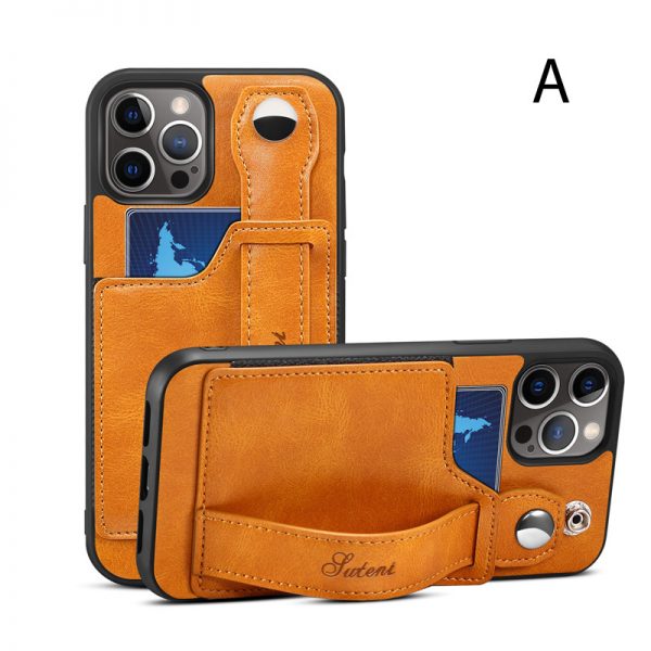 khaki Card Slot Retro Leather iphone 13 Case With Holder