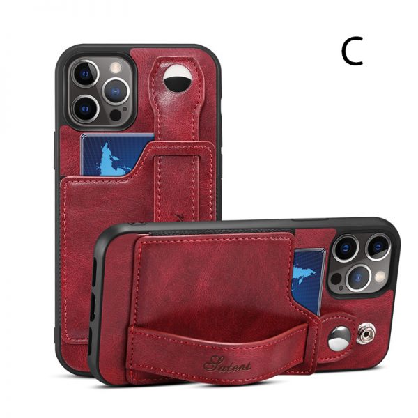 red Card Slot Retro Leather iphone 13 Case With Holder