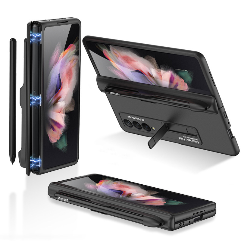 Exquisite Samsung Z Fold 3 Case with S Pen Holder (Color: Black)