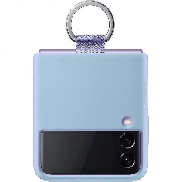 light blue galaxy z flip4 silicone cover with ring