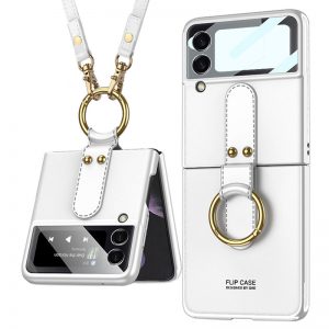 wowacase Samsung Galaxy Z Flip 4 Case with Ring & Strap (Color: White)