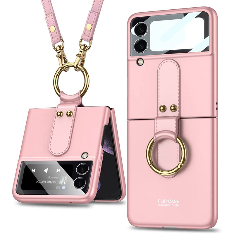 Samsung Galaxy Z Flip 4 Case with Ring & Strap (Color: Pink)