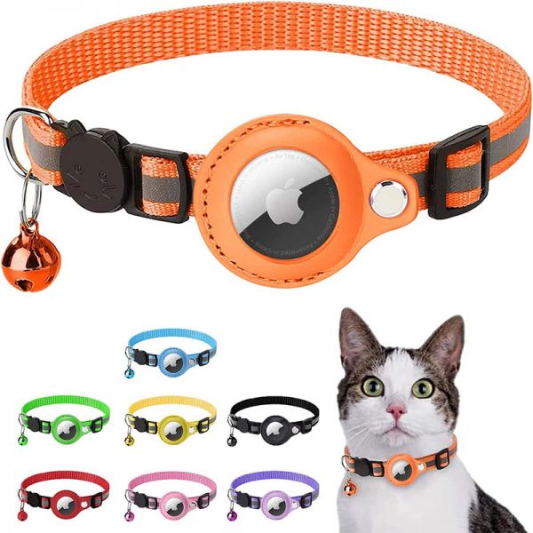comfortable orange airtag cat collars